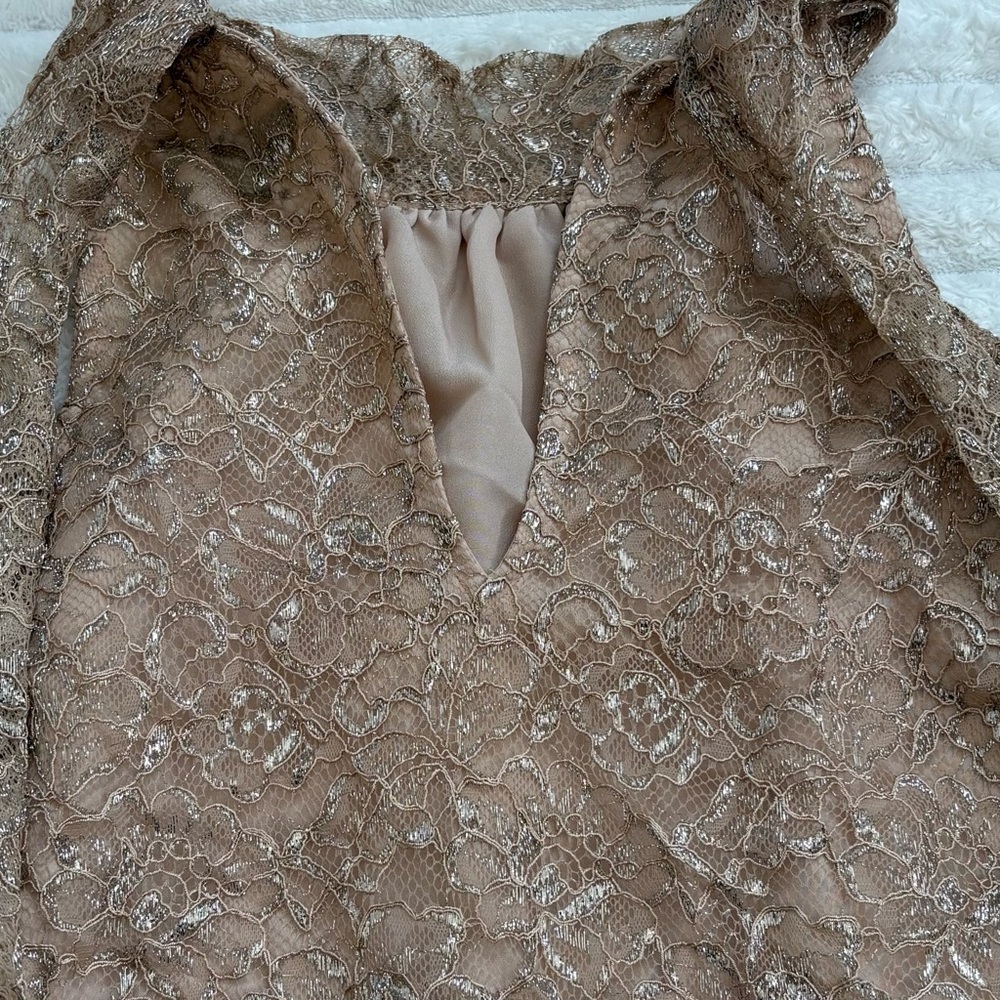 J. CREW Rose Gold Metallic Lace Halter Top Tie Neck Blouse Party Occasion Small - Picture 8 of 8